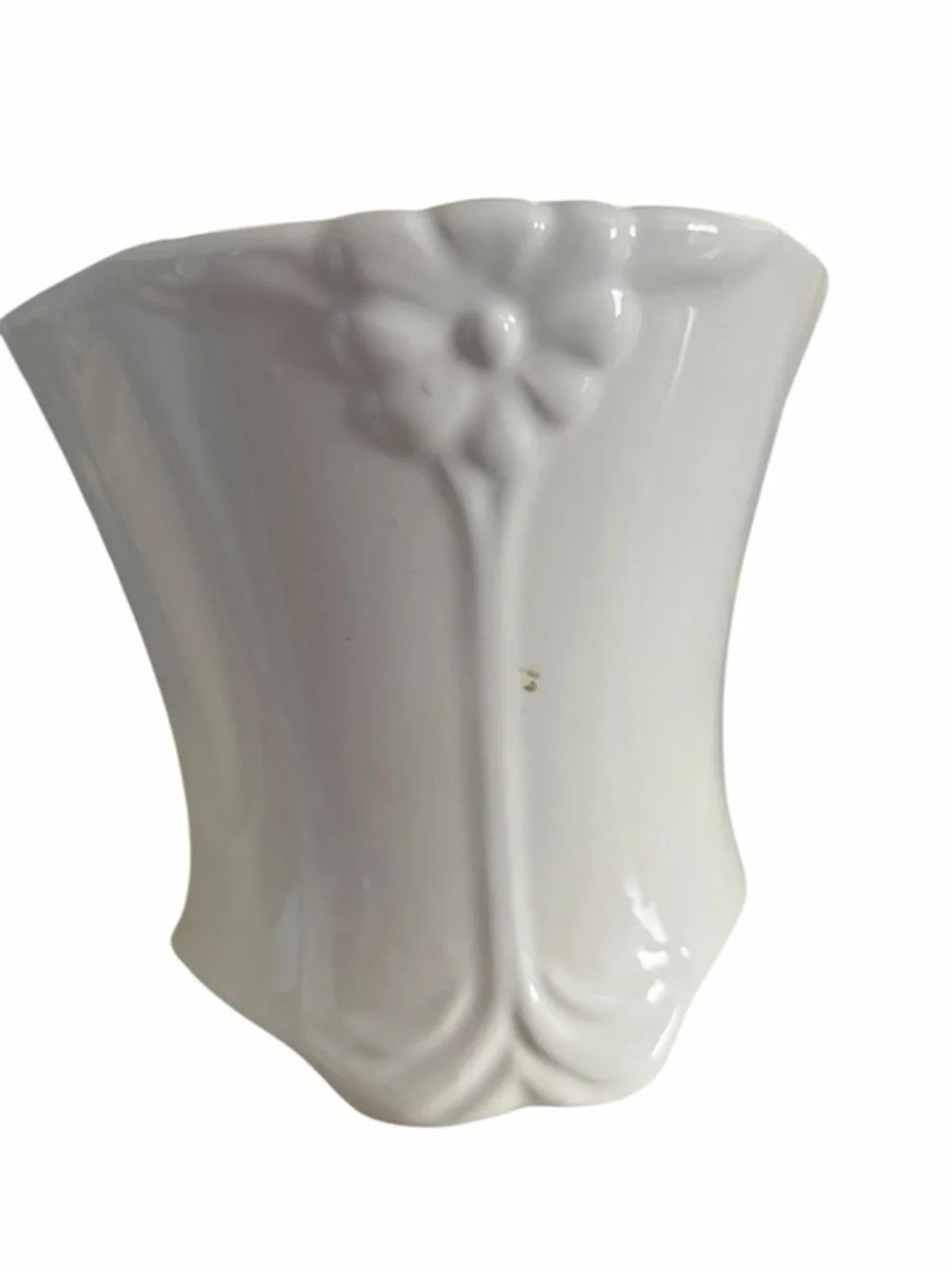 White Ceramic Floral Relief Vase - Home Accents